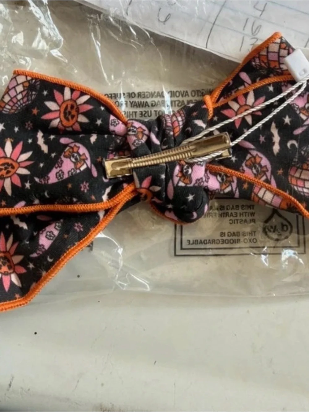cheeky plum Black Bow Headband with Pink Sunflower Print and Orange Trim